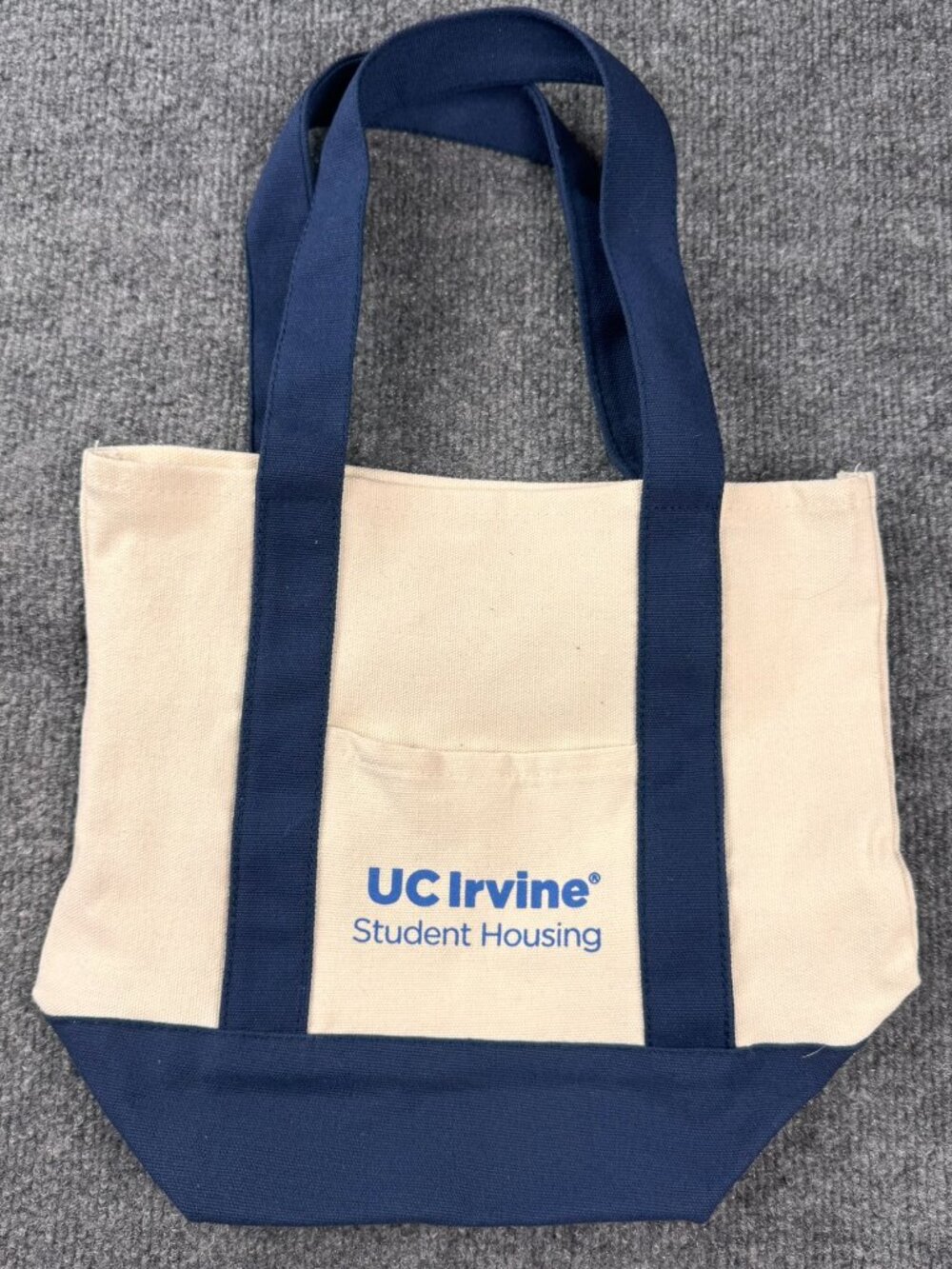 UC Irvine Student Housing Canvas Boat Tote Bag Small Navy Blue Cream UCI College